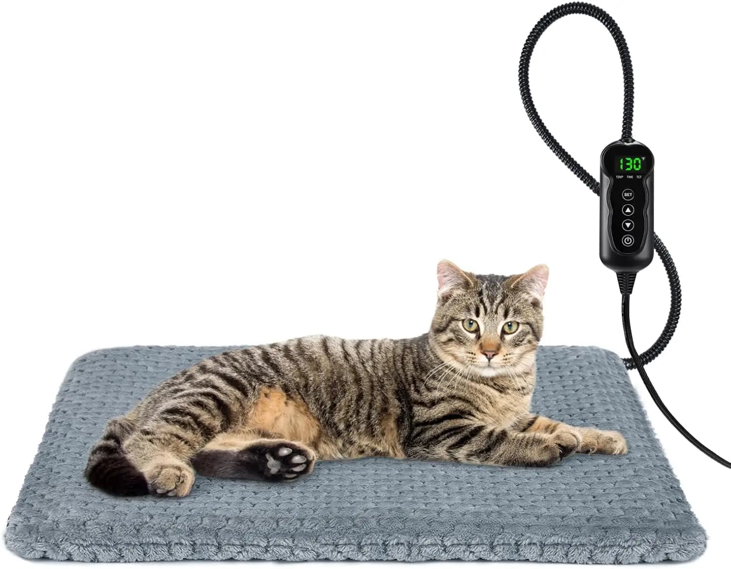 Cuccia Riscaldata Impermeabile Regolabile con Timer, Tappetino Elettrico Riscaldante per Gatti e Cani (45,7 cm x 40,6 cm)