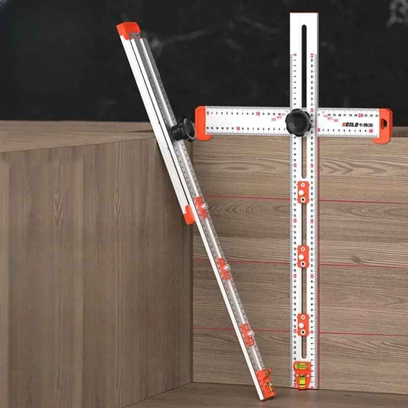 Woodworking 2-in-1 Punching Positioning Ruler T-Shaped Ruler Multifunctional Angle Ruler,Aluminum Alloy Marking Measuring Tool