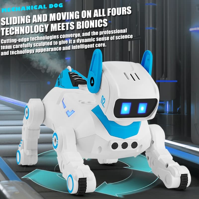 2.4G RC Spray Stunt Dog Robot Car Gesto di rilevamento a quattro ruote Doppio telecomando meccanico per cani da compagnia con luci Suono Giocattoli per bambini