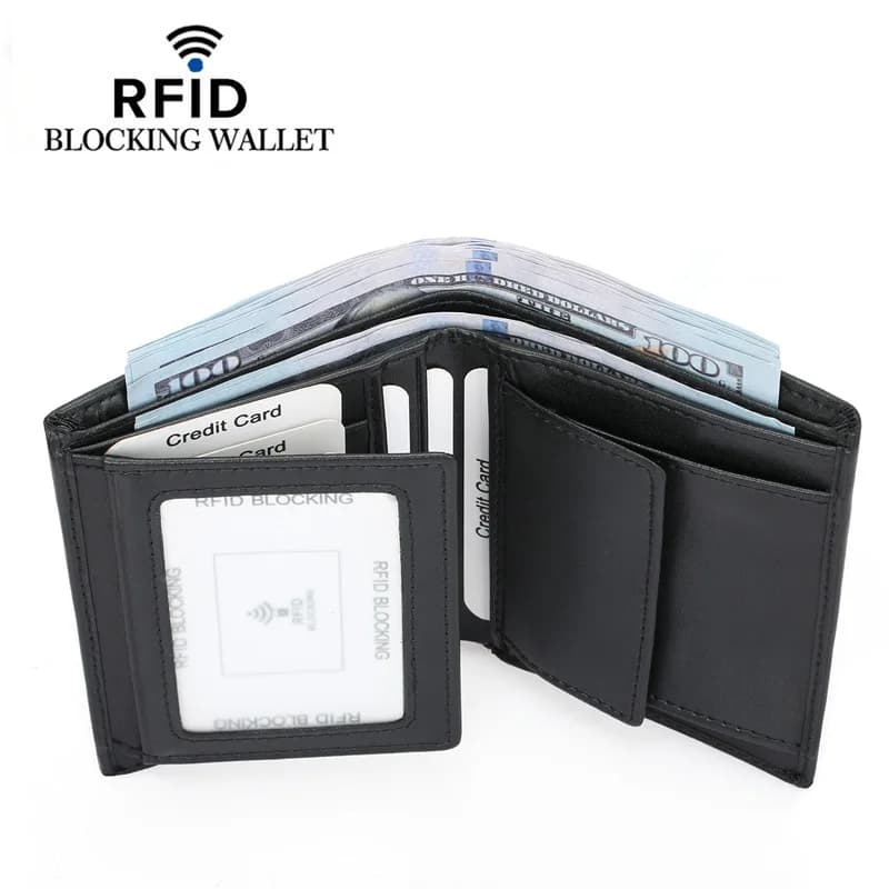 Nuovo Portafoglio in Pelle da Uomo con RFID, Multifunzionale, Verticale, Portamonete, Porta Carte Multiple