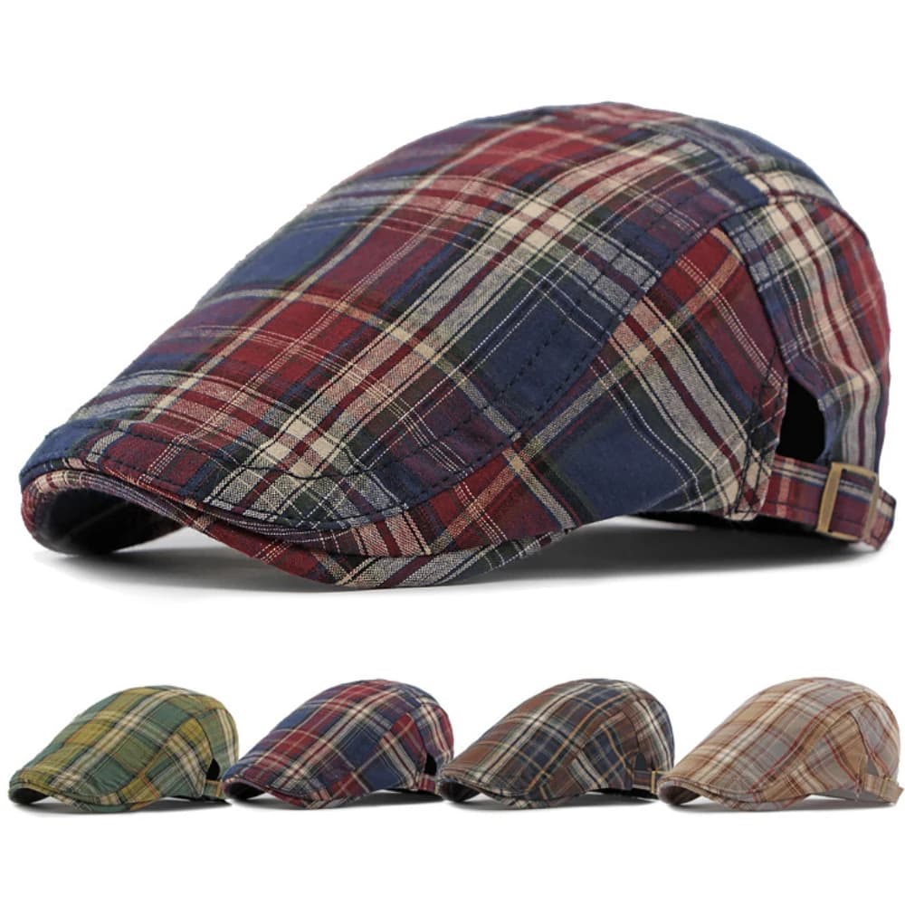 HT4376 Berretti Uomo Donna Vintage Plaid Berretto Berretto Maschio Femmina Berretto piatto regolabile Retro Primavera Estate Berretto Cappelli per uomo Donna
