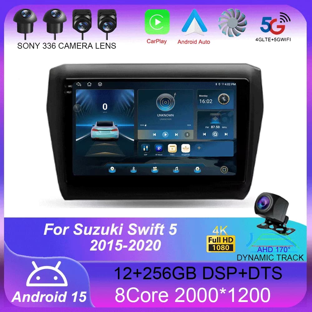 Per Suzuki Swift 5 2016 - 2020 Autoradio Lettore video multimediale Navigazione stereo GPS Android 15