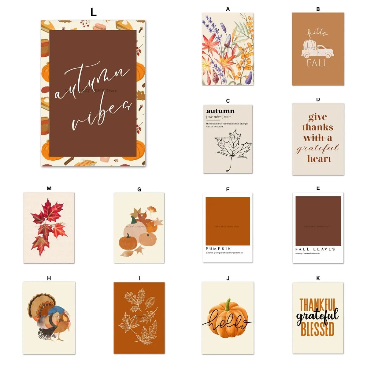 No frame Fall Leaves Pumpkin Turkey Car Quotes Autumn Posters Prints Canvas Painting Gallery Wall Art Pictures For Living Room H