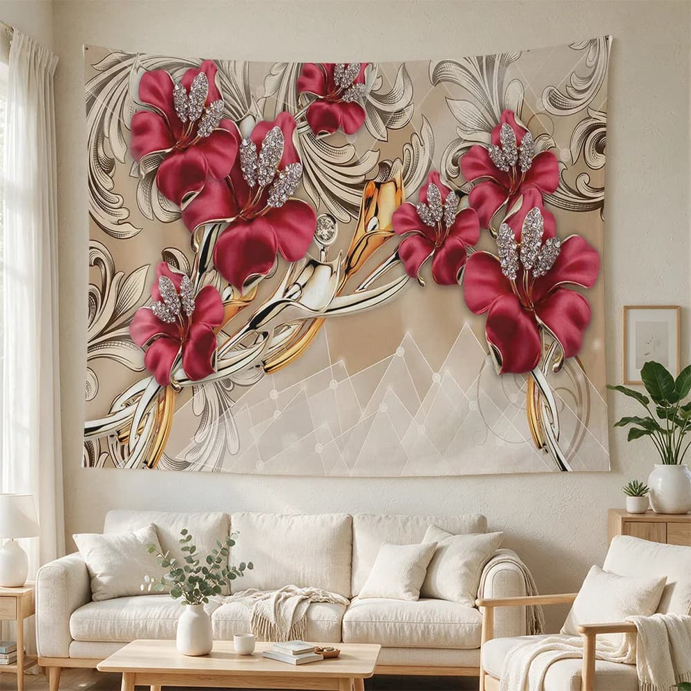 Large Tropical Floral Wall Hanging Tapestry Boho Living Room Decor Art Print for Modern Home Interior Design