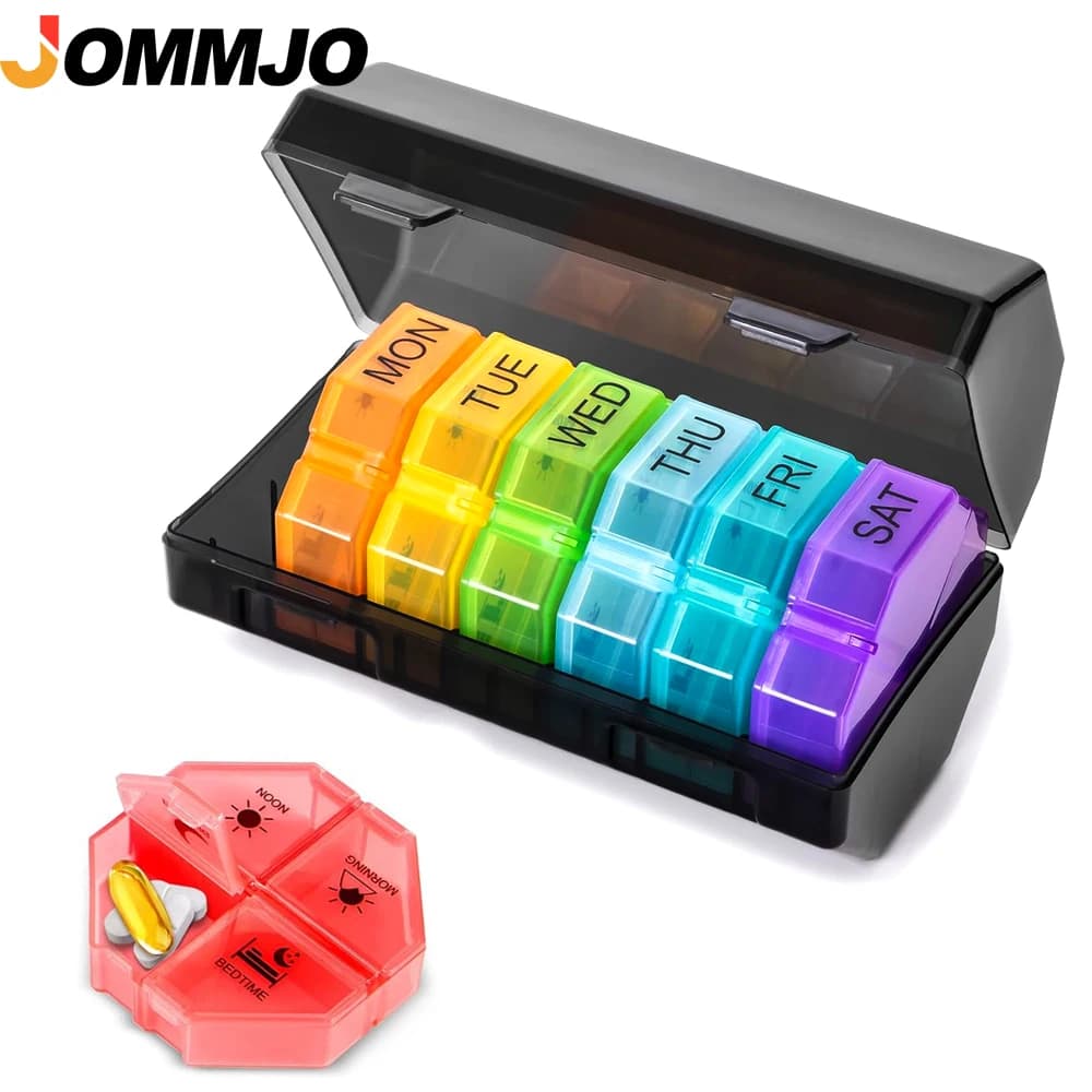 1 pcs pills 4 times a day, premium weekly pill holder for medicines 7 days 28 compartments to contain vitamins