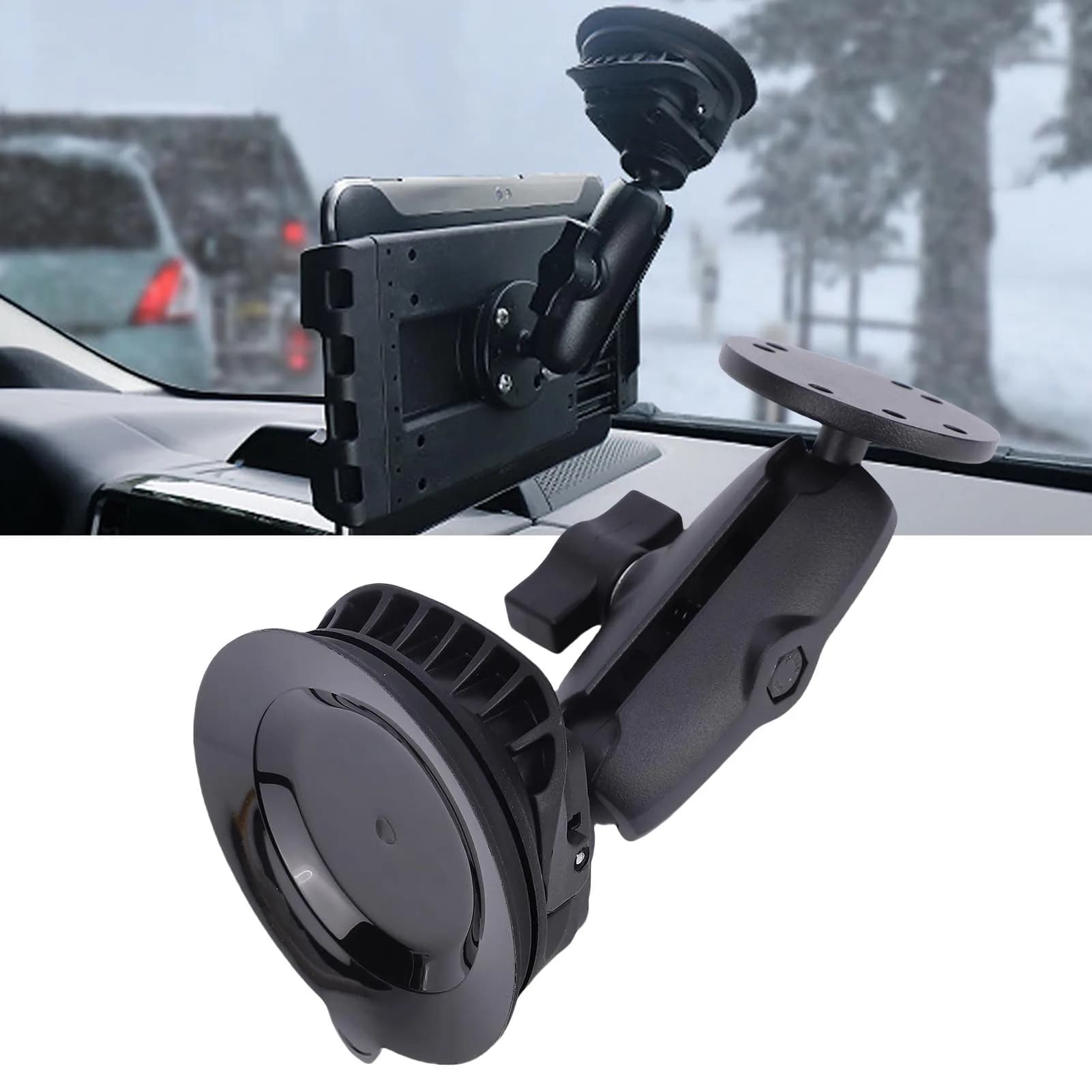 Supporto a Doppia Sfera con Base a Ventosa e Piastra Rotonda, Potente Aspirazione, Giunti Regolabili per Tablet su Parabrezza Auto