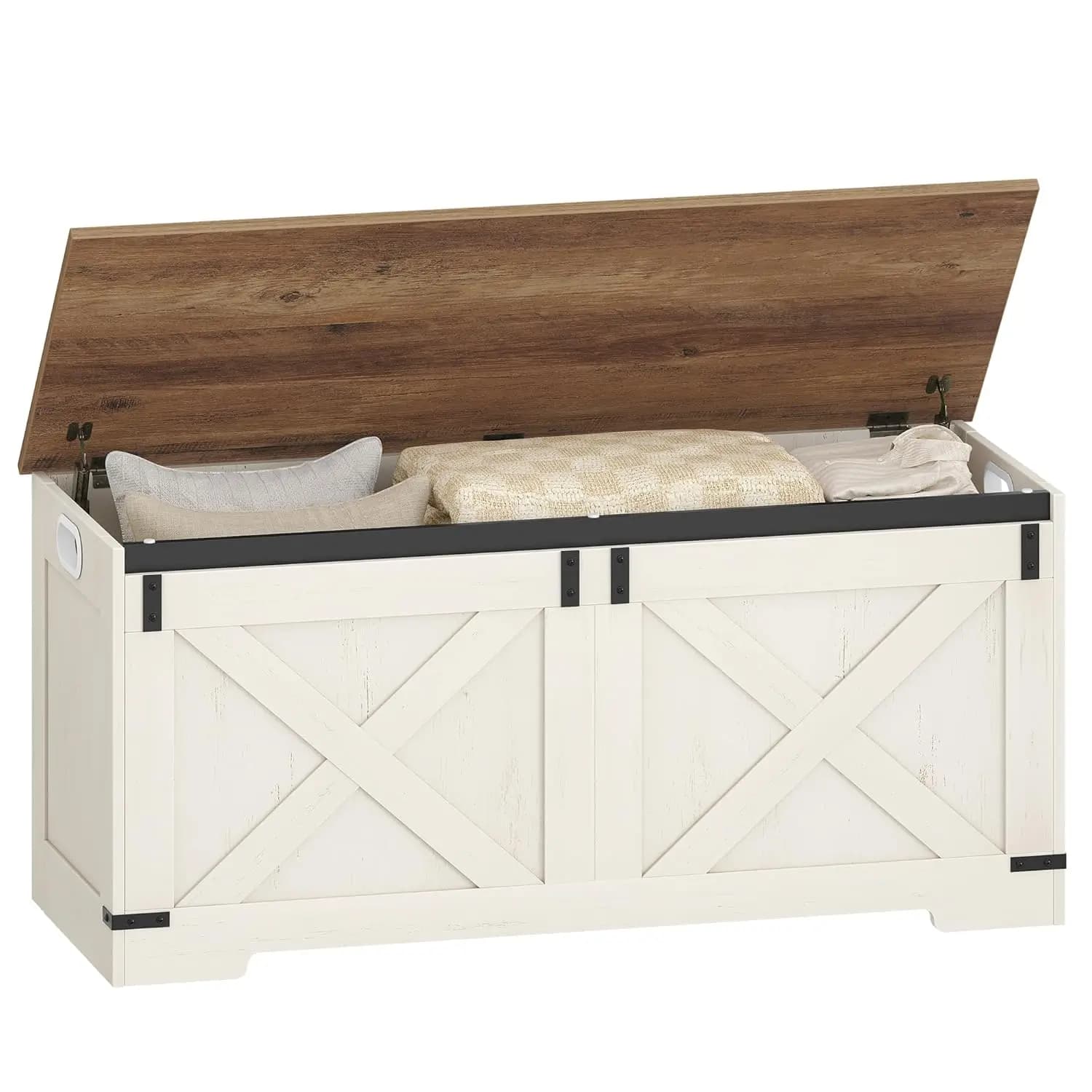 Baule portaoggetti da 42,9 pollici, Baule portaoggetti grande con 2 cerniere, Panca in legno stile rustico, Baule portaoggetti con coperchio sollevabile, Personalizzabile