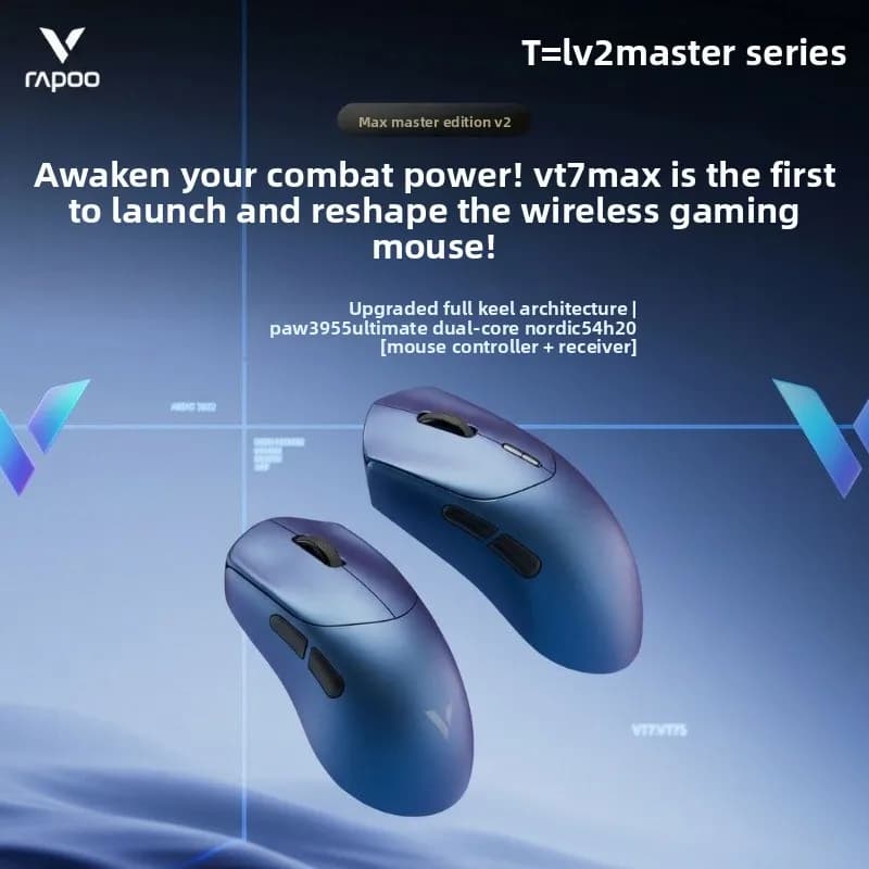 Rapoo VT7s/VT7 MAX V2 Master Wireless Dual-Mode Gaming Mouse, Dual 8K, 3955 Sensor, 55g Lightweight, For All Hand Sizes
