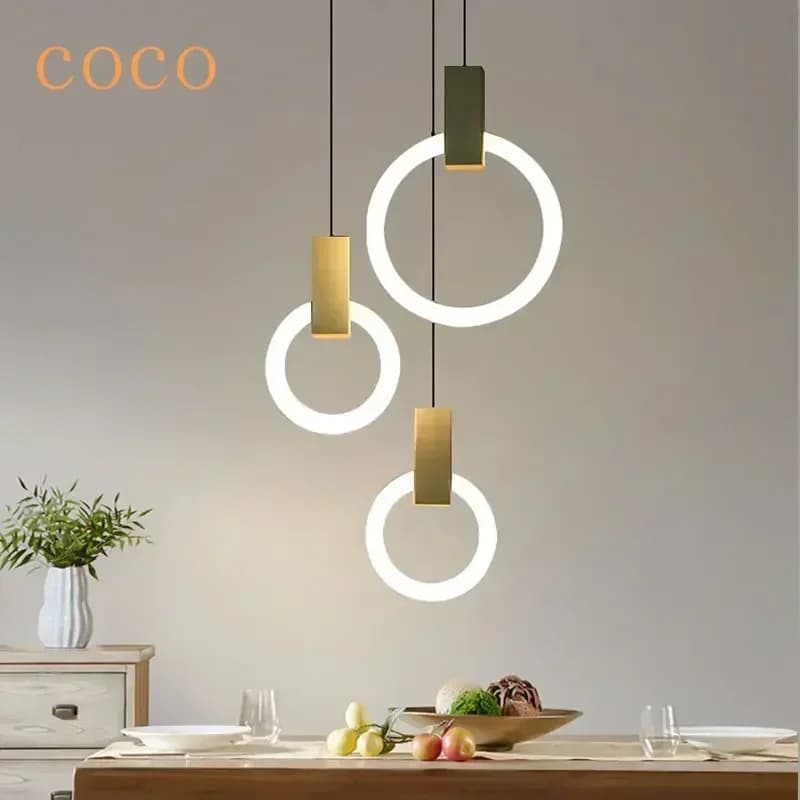 Lampada a sospensione a LED moderna nordica semplice Soggiorno Scale Lampadario ad anello Sala da pranzo creativa Lampada a sospensione a soffitto a LED per camera da letto