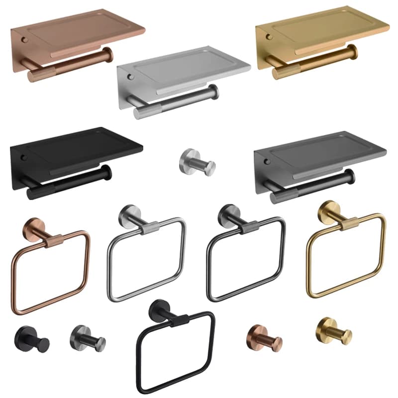 Brushed Gold Bathroom Accessories Set Hardware Kit WallToilet Roll Paper Holder Robe Hook Hanger Towel Ring