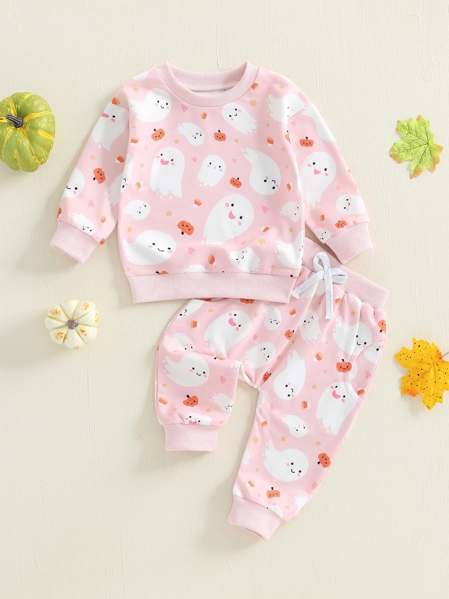 Lovely Halloween costume for girl with witch cat print, hooded jacket and leggings, 2-piece set for autumn holidays