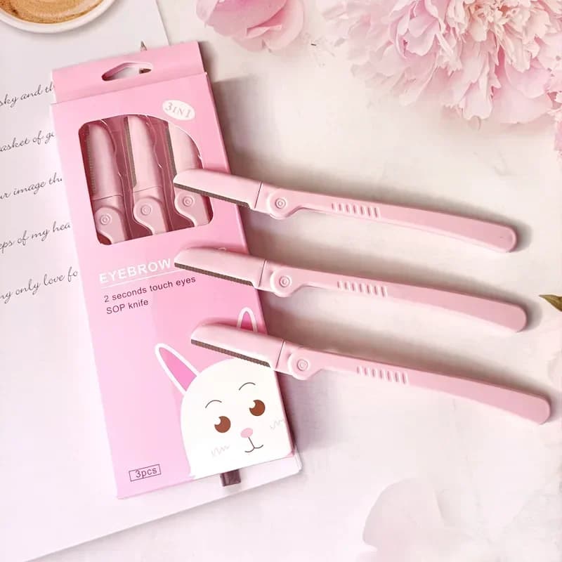 Set of 3 Rose Folding Shavers for Stainless Steel Eyebrow, Satin Razor, Eye and Depilator Modeller for Arms, Reusable Beauty Tool