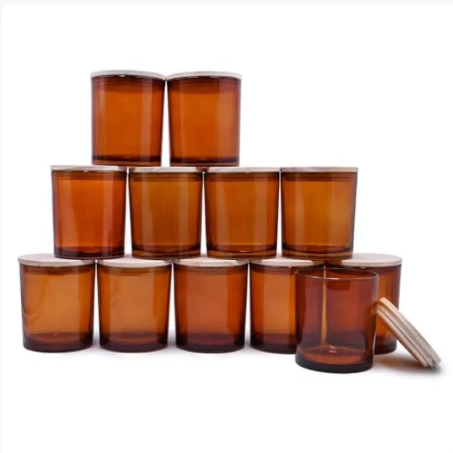 Barattoli per Candele Spessi da 14 OZ per la Creazione di Candele, 12 Pezzi, Barattoli Vuoti a 3 Stoppini con Coperchi in Legno per la Realizzazione di Candele, Contenitore per Campioni