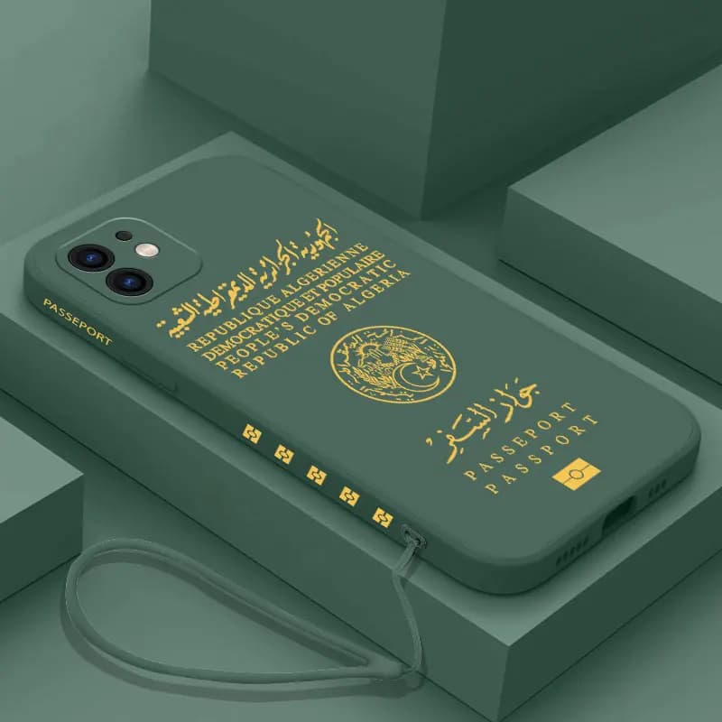 Custodia per passaporto Algeria per iPhone 15 14 13 12 11 Pro Max Mini X XR XSMAX SE 8 7 6S Plus Cover morbida in silicone liquido
