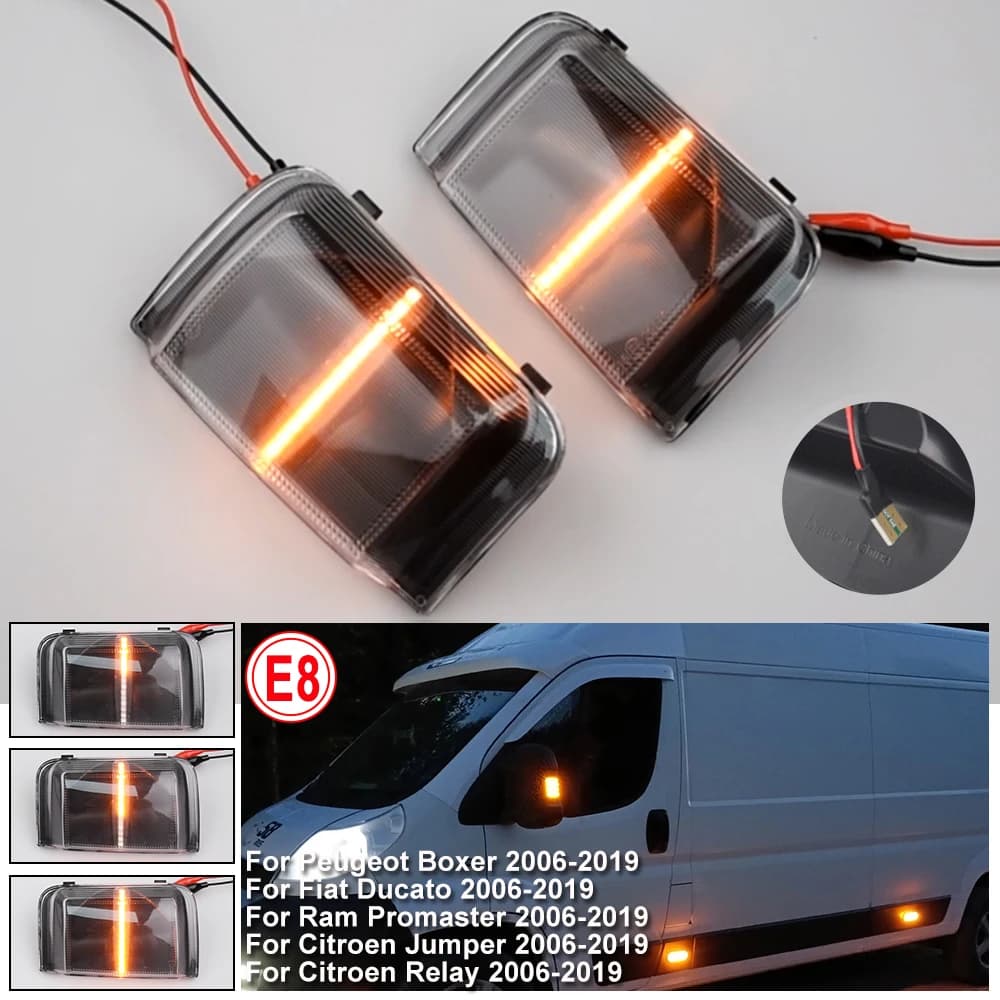 2Pcs Dynamic Turn Signal LED Blinker Side Mirror Light For Peugeot Boxer Citroen Jumper RELAY RAM PROMASTER Fiat Ducato
