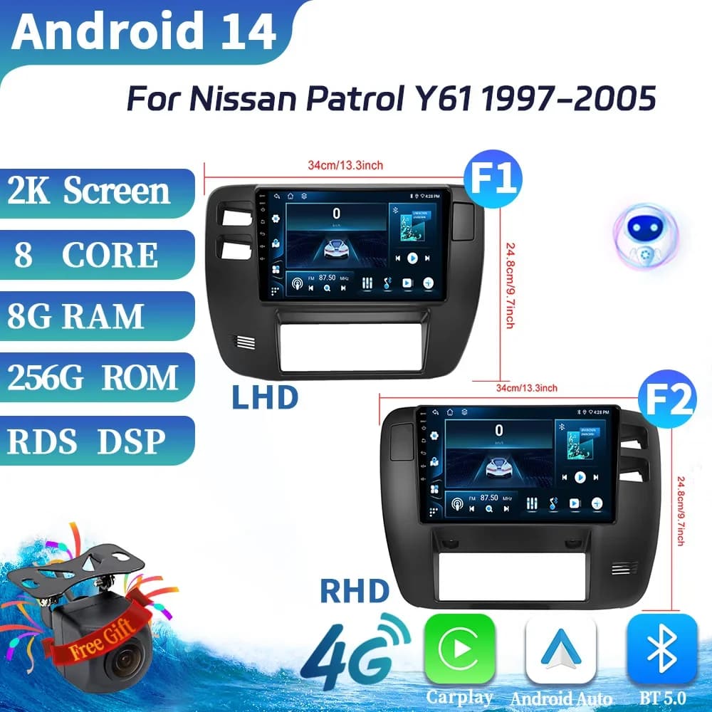 Per Nissan Patrol Y61 1997-2005 Autoradio Multimediale di Navigazione GPS Android 14 WIFI Senza Fili CarPlay Schermo Touch Stereo Console