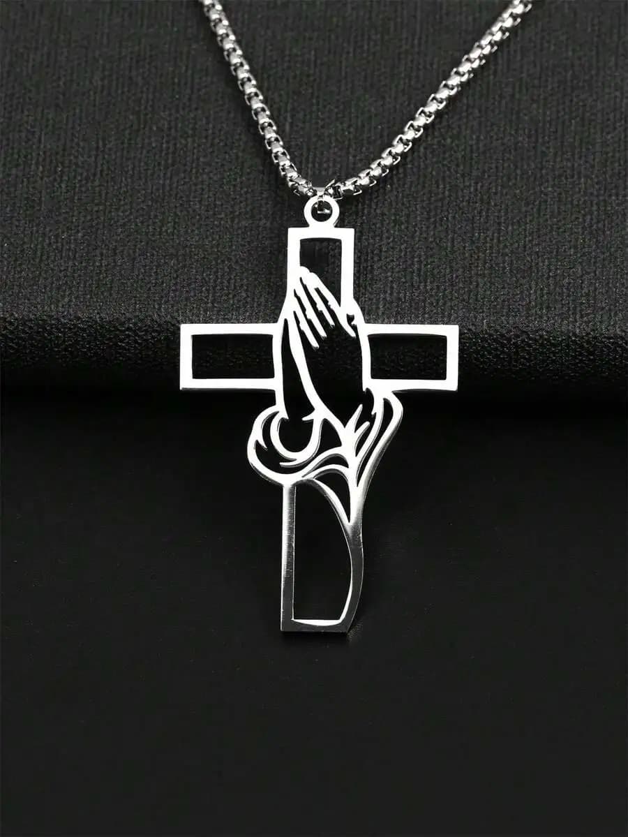 Christian Bible Cross Necklace, Stainless Steel Pendant Chain For Men, Prayer Jesus Jewelry Gift, Corrente Men