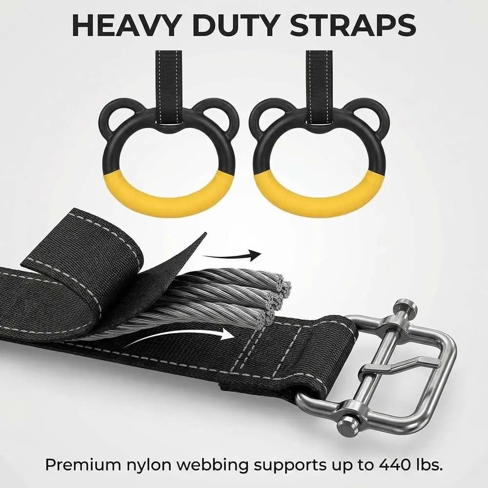 With Straps Gymnastic Rings Durable Non-Slip Pull Up Bar Comfortable Adjustable Straps Fitness Exercise Ring