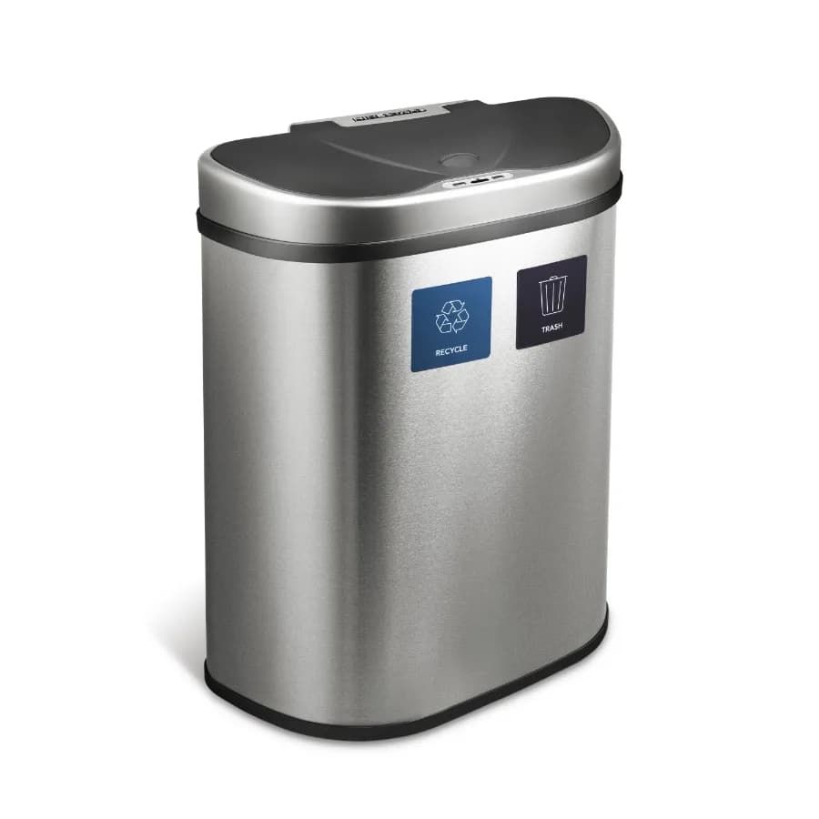Automatic Kitchen Trash Can 18 Gallon Stainless Steel Recycle Garbage Bin with Soft Close Lid Silver