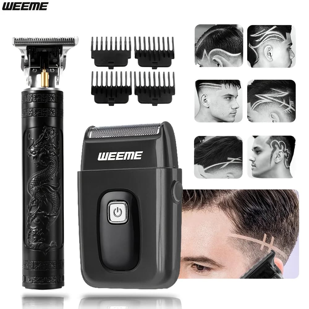Men's face hair cutter 2 pieces, electric shaver for short beard, ear and nose hair cutters, home travel use, black gold