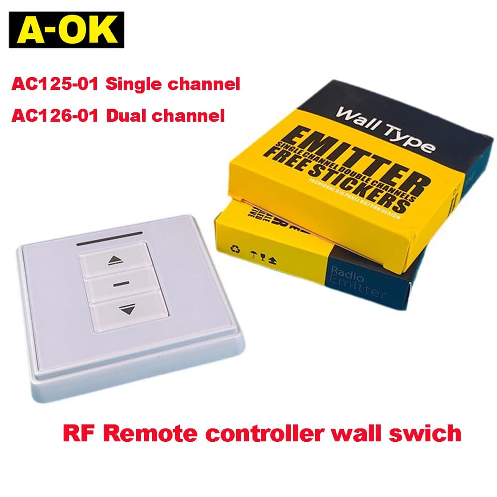 Pannello Interruttore a Parete Singolo/Doppio A-OK AC125-01/AC126-01, Telecomando Wireless per Motore Tenda/Motore Tubolare A-OK RF433