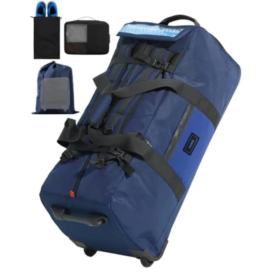 Borsa da Viaggio Pieghevole 90L con Ruote, Grande Zaino da Viaggio con Scomparto per Scarpe, Borsa Impermeabile per Uomo e Donna