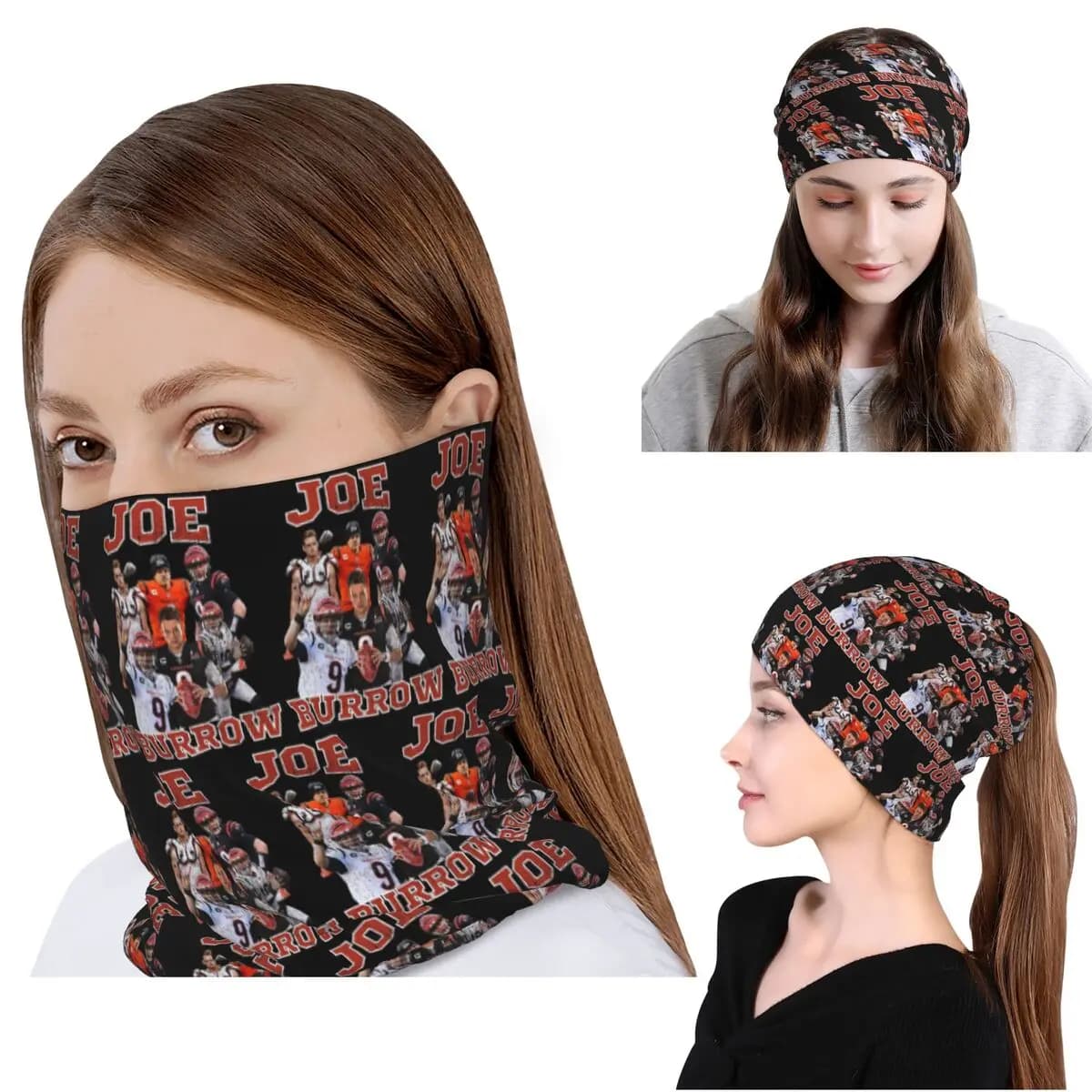 Joe Burrow JB9 Bandana, Scaldacollo, Maschera, Sciarpa, Copricapo Multiuso, Berretto per Uomini e Donne, Traspirante