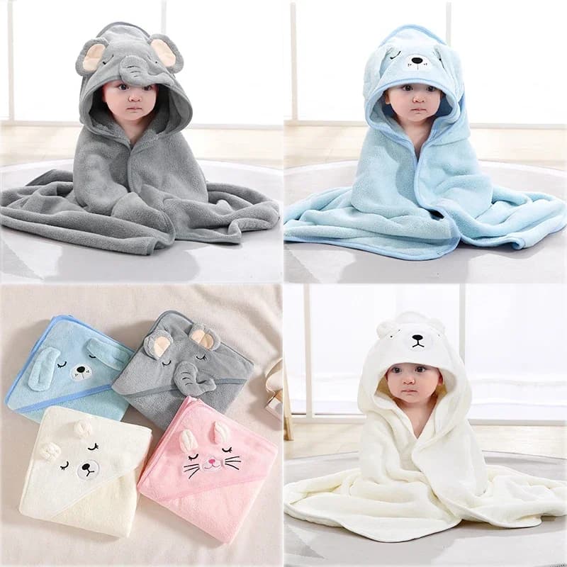 Asciugamano da Bagno per Neonati con Animali Cartoon, Coperta Avvolgente per Bambini e Bambine, Accappatoio Assorbente con Cappuccio in Pile Corallo, 0-12 Mesi