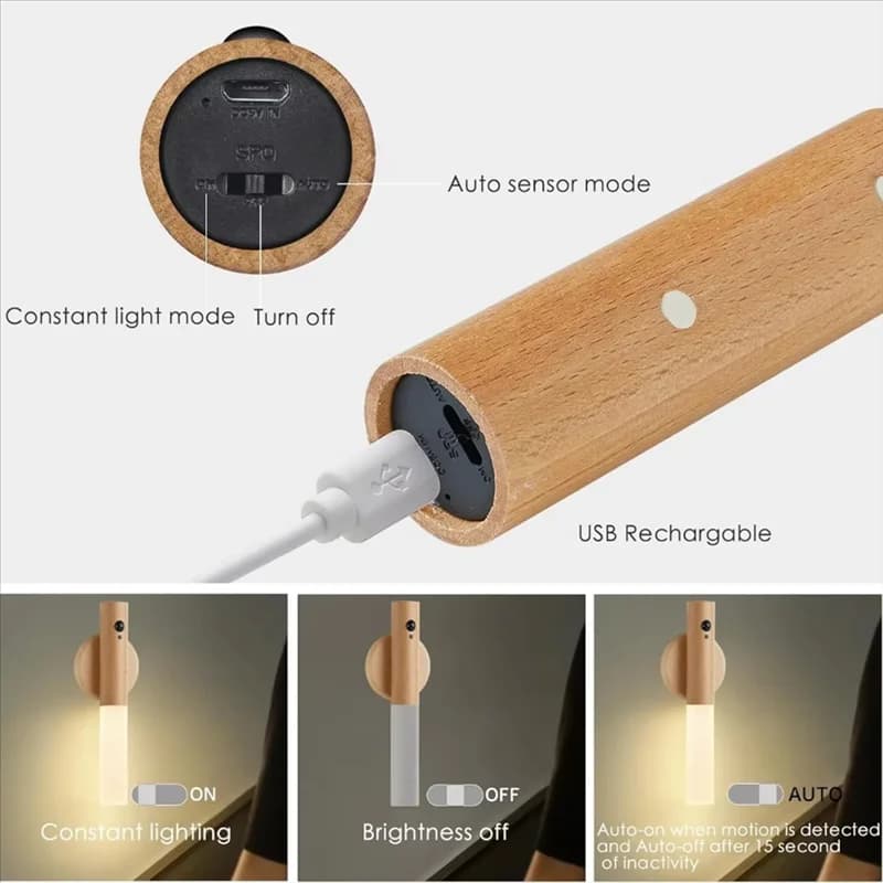 HLZS-Smart Motion Sensor Night Light Wireless Magnetic USB Rechargeable LED Wall Lights For Corridor Bedroom Bathroom Kitchen