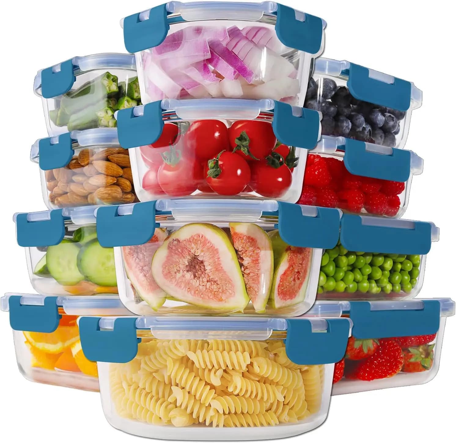 Set di 24 Contenitori in Vetro per Alimenti con Coperchi, Contenitori per Preparazione Pasti, Scatole Bento Ermetiche, Senza BPA e a Prova di Perdite