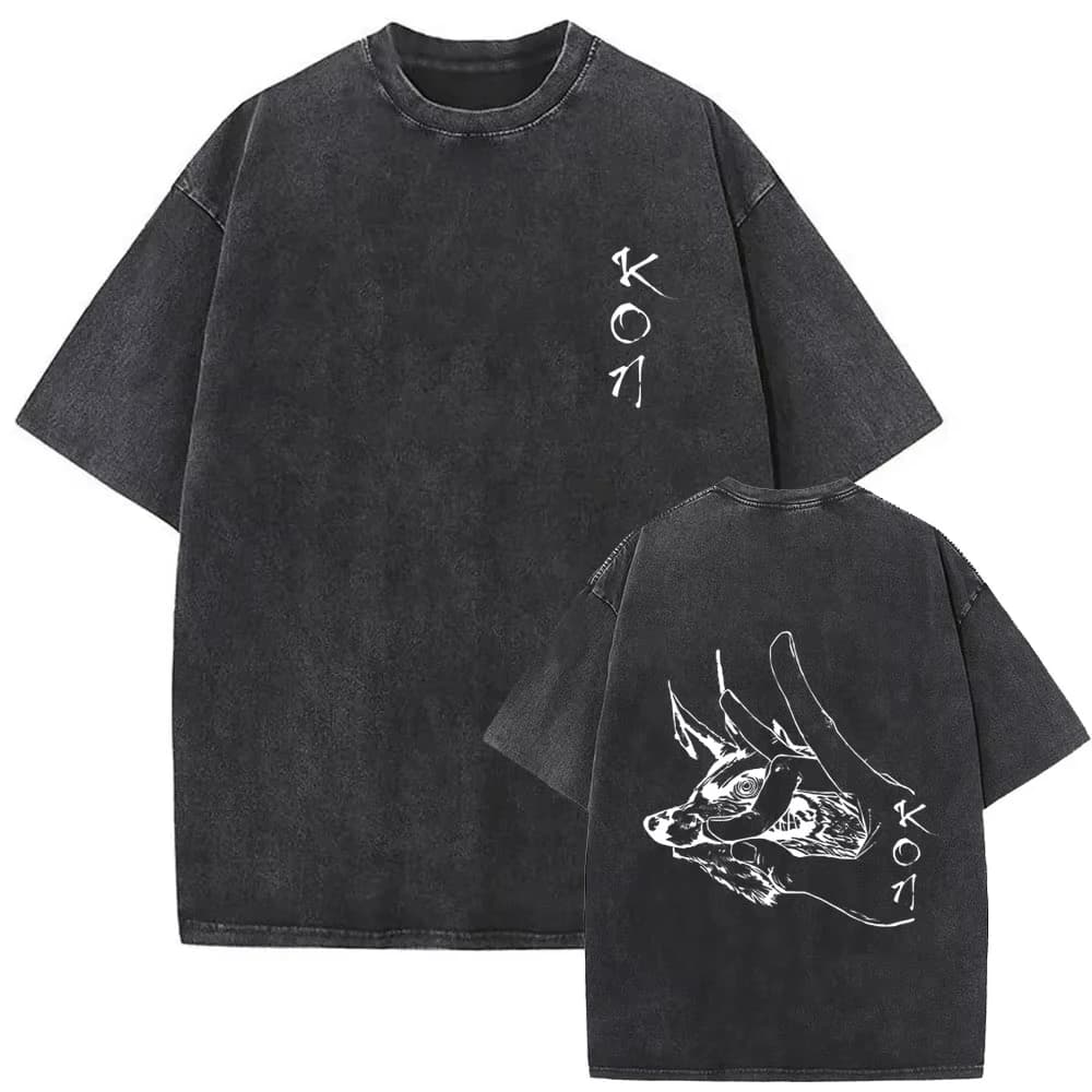 Vintage Anime Chainsaw Man T-shirt Washed with Graphics Hayakawa Aki Summon Kon Fox Devil, Fashion Casual T-shirt for Men and Women