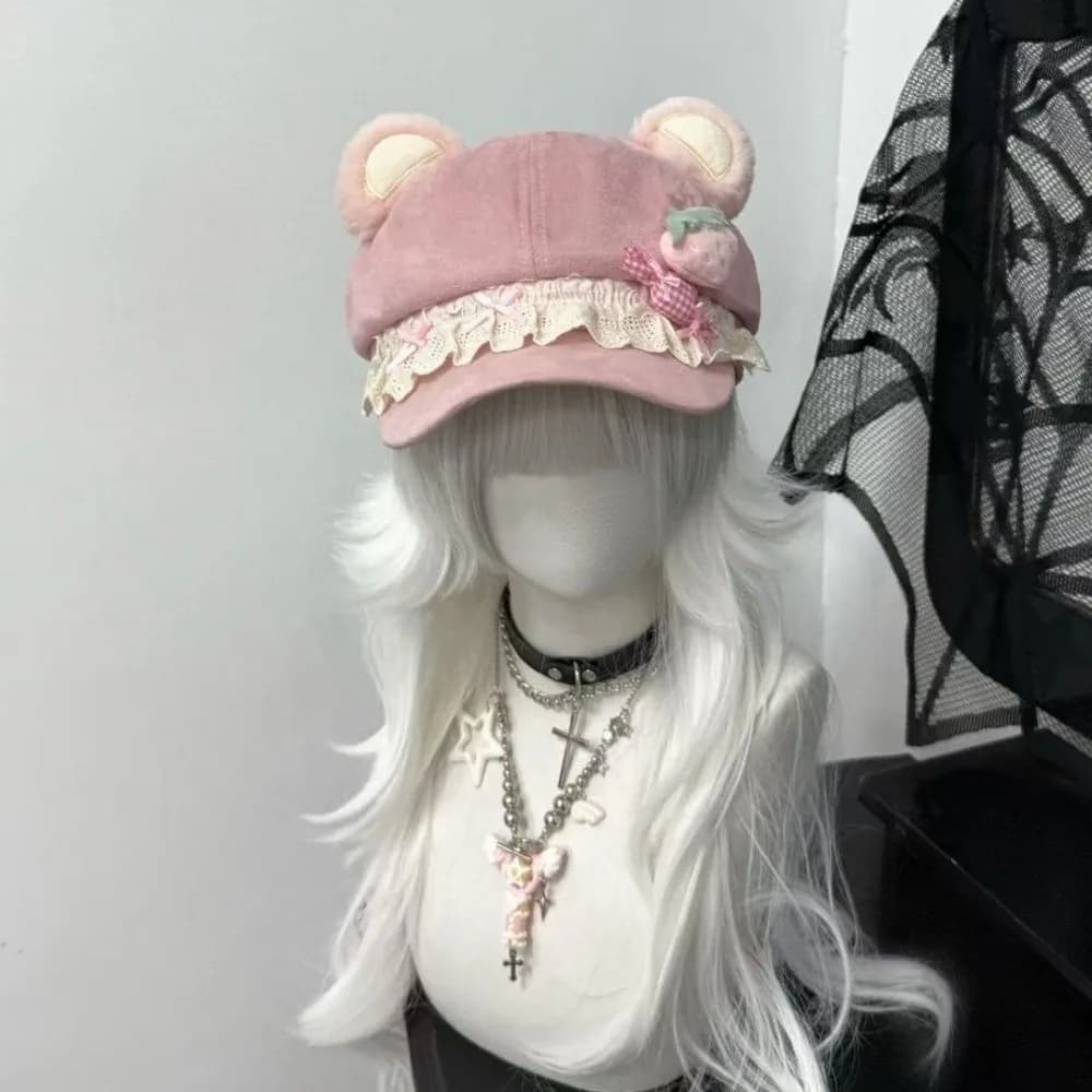 New 3D Cat Ears Beret Hat Y2K Style Lightweight Newsboy Cap Clothes Accessories Cat Ear Cap Women