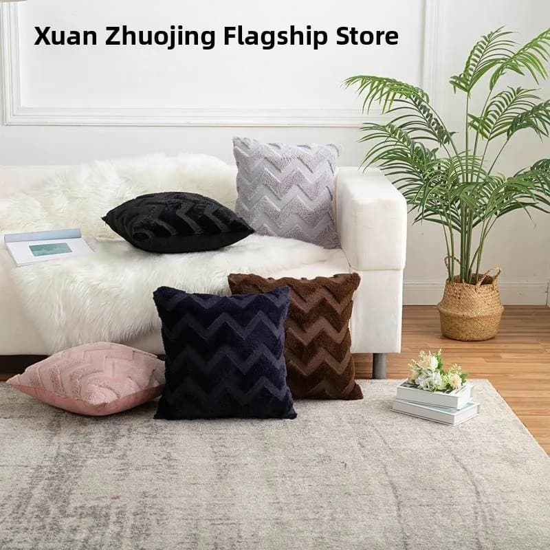 Fodera per cuscino in peluche a tinta unita con motivo a onde in stile nordico, ricamata geometricamente, per divano da soggiorno, a forma di U