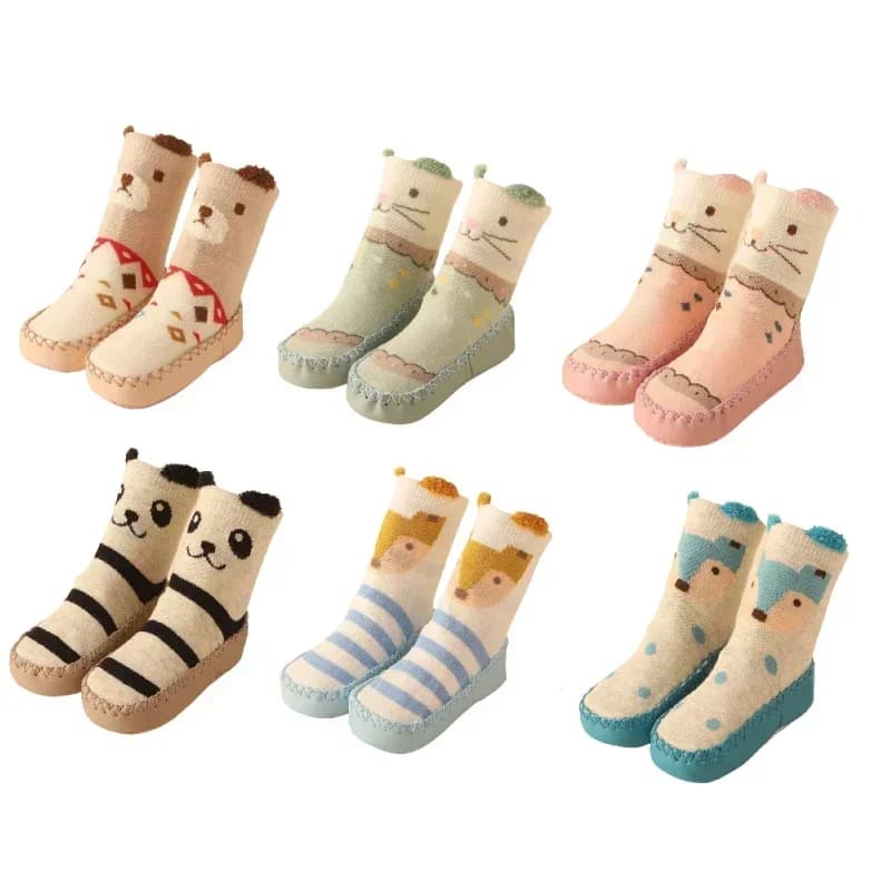Calzini per scarpe da bambino carini per ragazzi e ragazze appena nati Calzini da pavimento per animali da cartone animato per bambini invernali con suola morbida in gomma antiscivolo per neonati