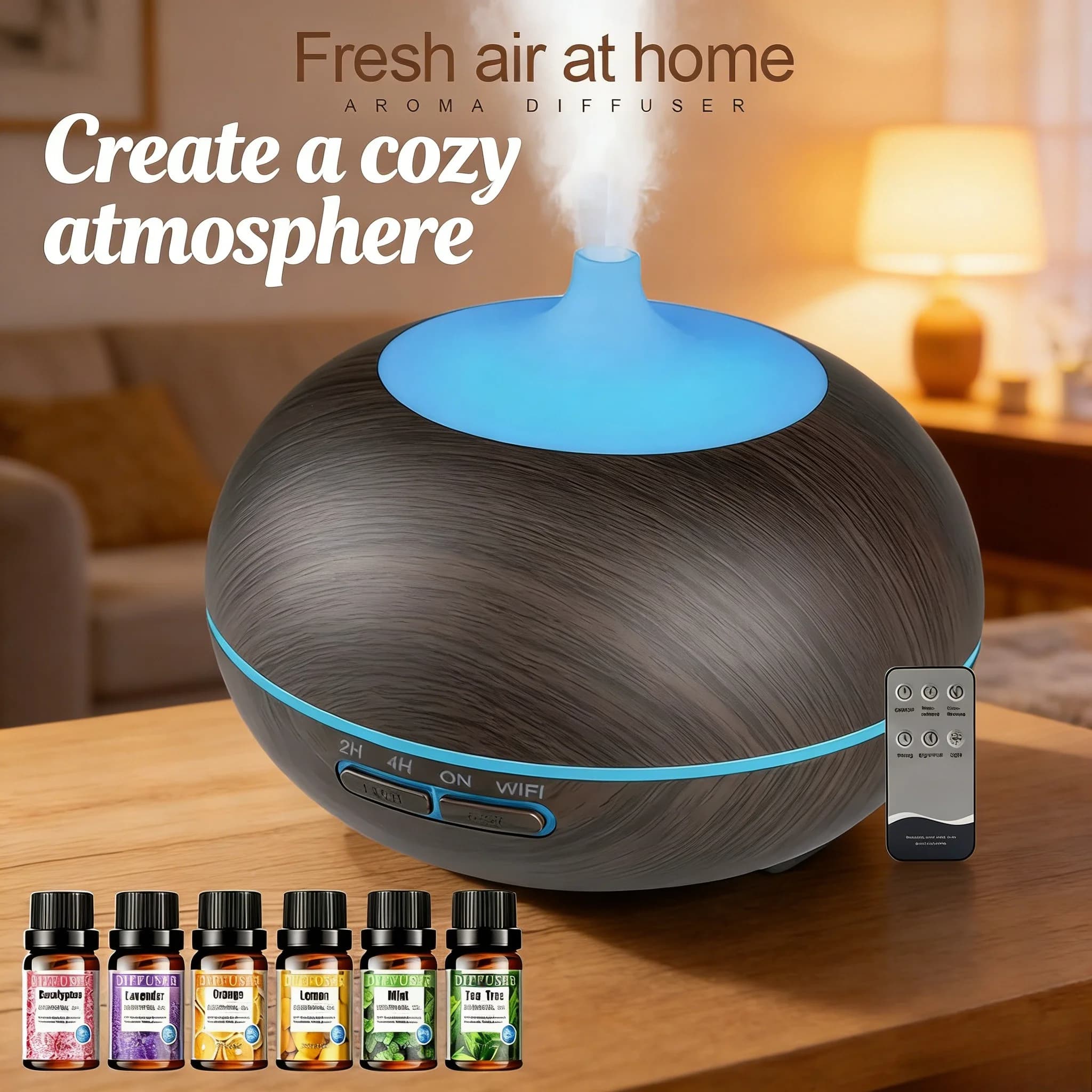 Diffusore di Oli Essenziali da 550ml con 4 Impostazioni Timer, Spegnimento Automatico, Umidificatore a Nebulizzazione per Grandi Ambienti, Bruciatore di Oli Aromatici per Casa