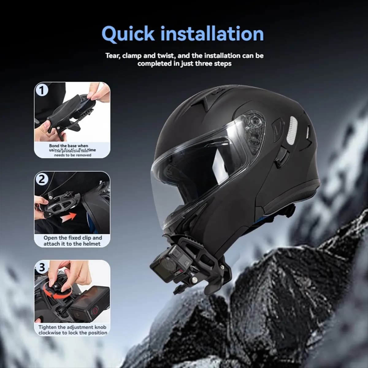 Motorcycle helmet bracket with tuner clip for Pocket 3 Action 5 Pro/camera accessory