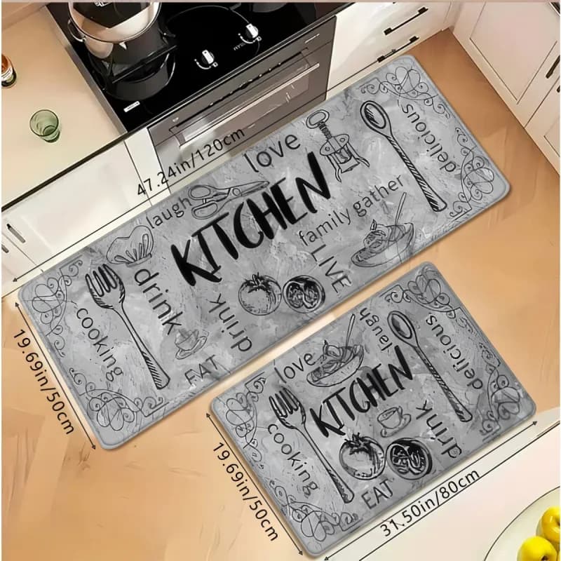 VIKAMA Set di 1/2 Tappeti da Cucina Creativi Lavabili in Lavatrice Antiscivolo per Camera da Letto, Ingresso, Bagno, Arredamento Casa