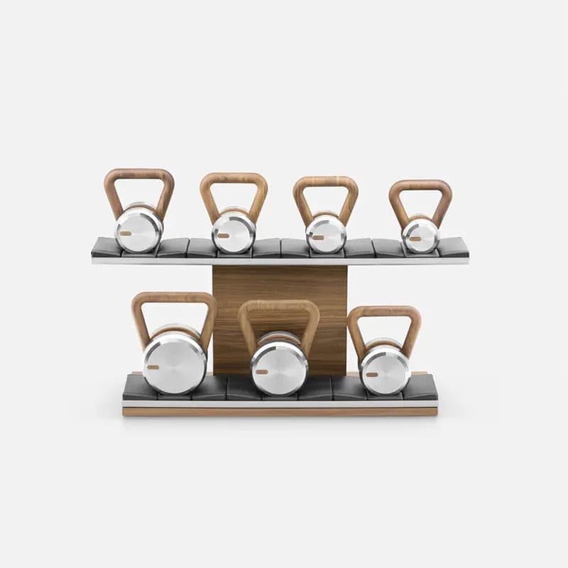 High-end private fitness equipment set for villas, with kettlebell in walnut and pendulum.