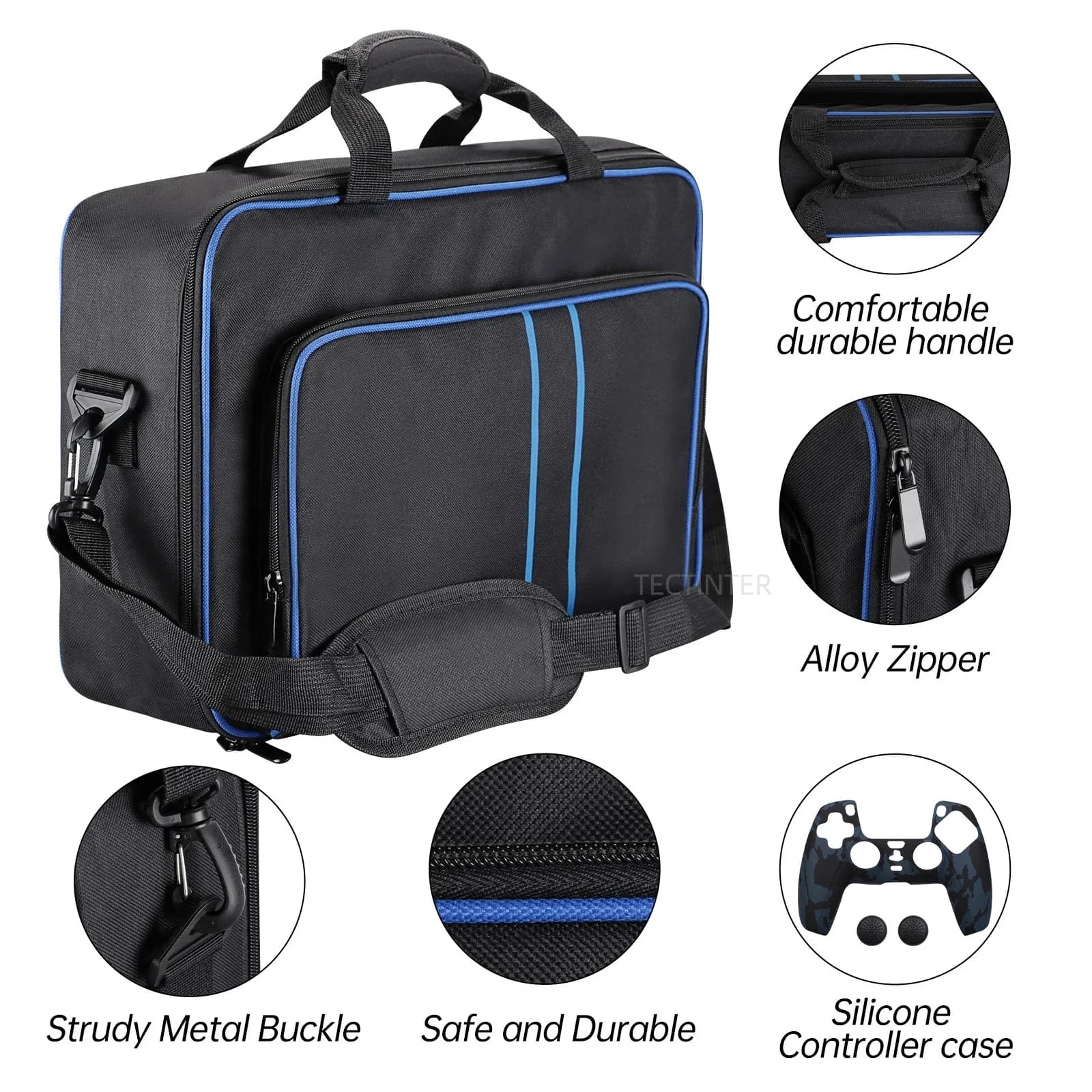 Borsa da trasporto per console di gioco PS5, custodia protettiva a tracolla, borsa grande con spazio di archiviazione per gamepad Playstation 5 e accessori di gioco
