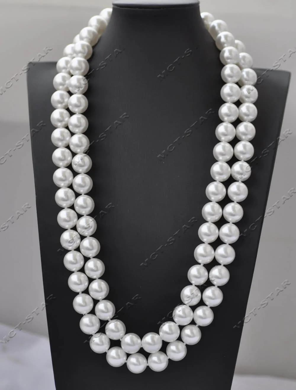 Z13517 Round White Pearl Necklace from 50''' 14mm with South Seashell and custom jewelry with zircons