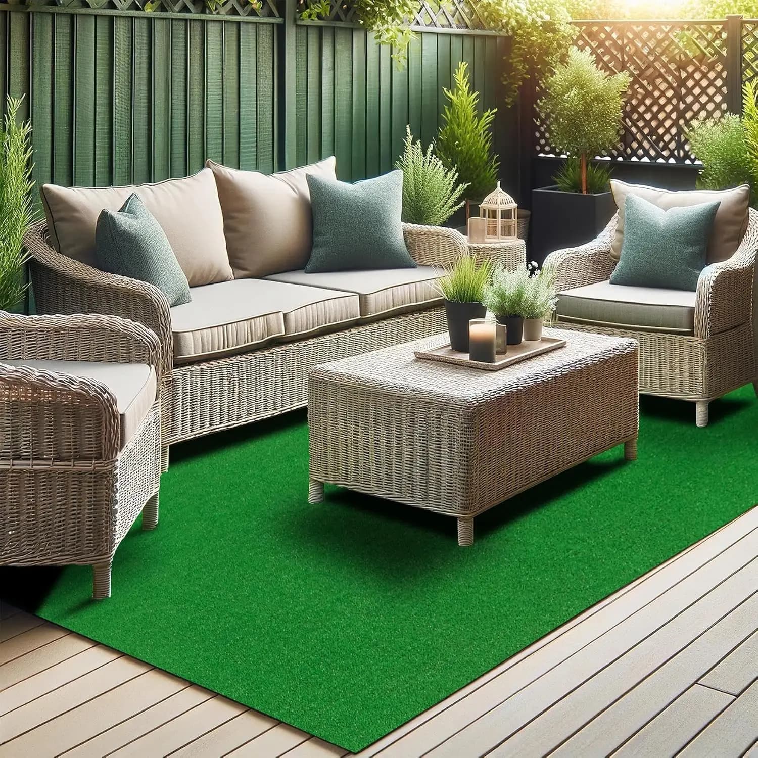 Tappeto in Erba Sintetica Impermeabile per Esterni 2,4 m x 3 m con Fori di Drenaggio - Tappeto da Giardino Facile da Pulire