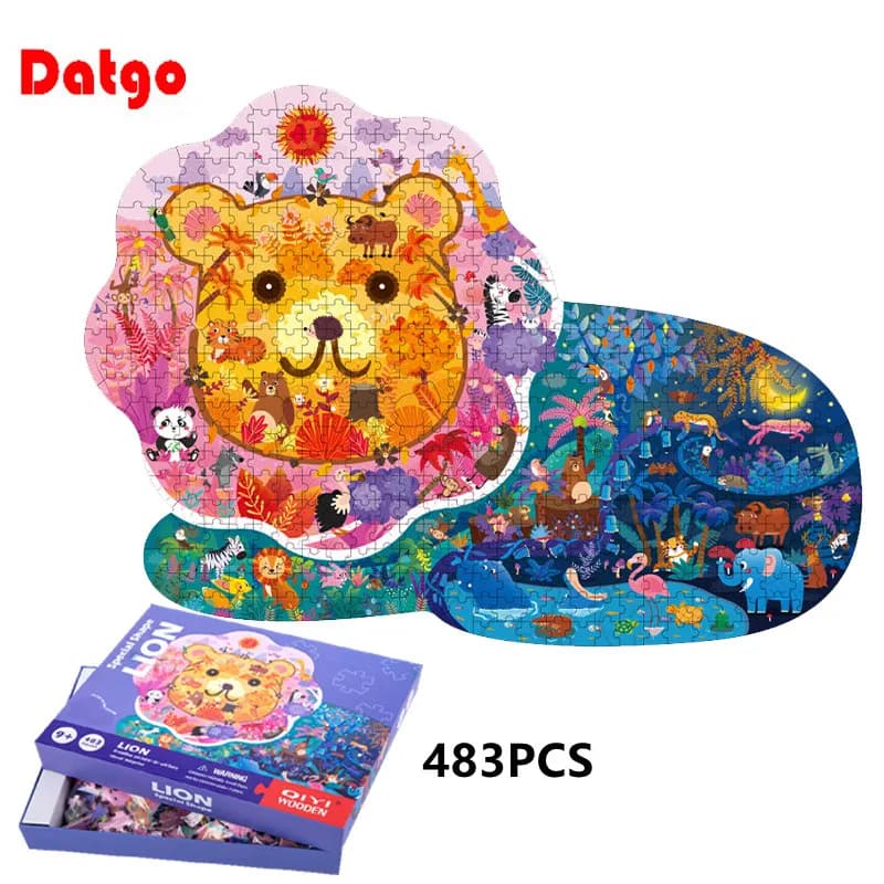 Puzzle divertenti Montessori per bambini Gioco 3D Dinosauro in legno Leone Delfino Puzzle di carta Giocattoli educativi precoci per adulti