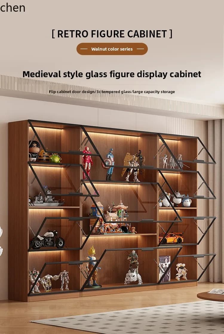 Display Cabinet with Glass Doors for Figurines, Building Blocks, Home Wine Cabinet, Living Room Blind Box Toys,