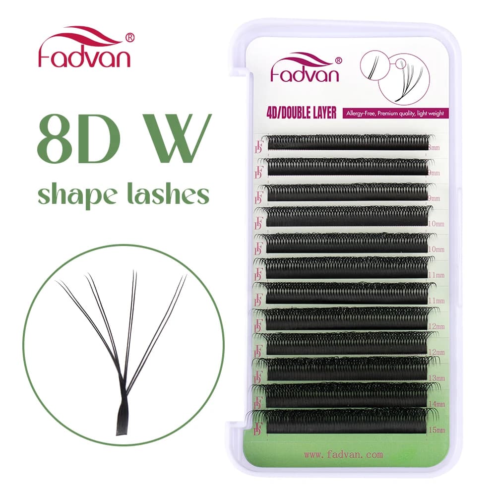 FADVAN 8D W Double Layers 4D W Shape Eyelash C/D Extension Natural Soft Volume Fan Lash 0.07 C/D Curl Premade Fax Facial Eyelash