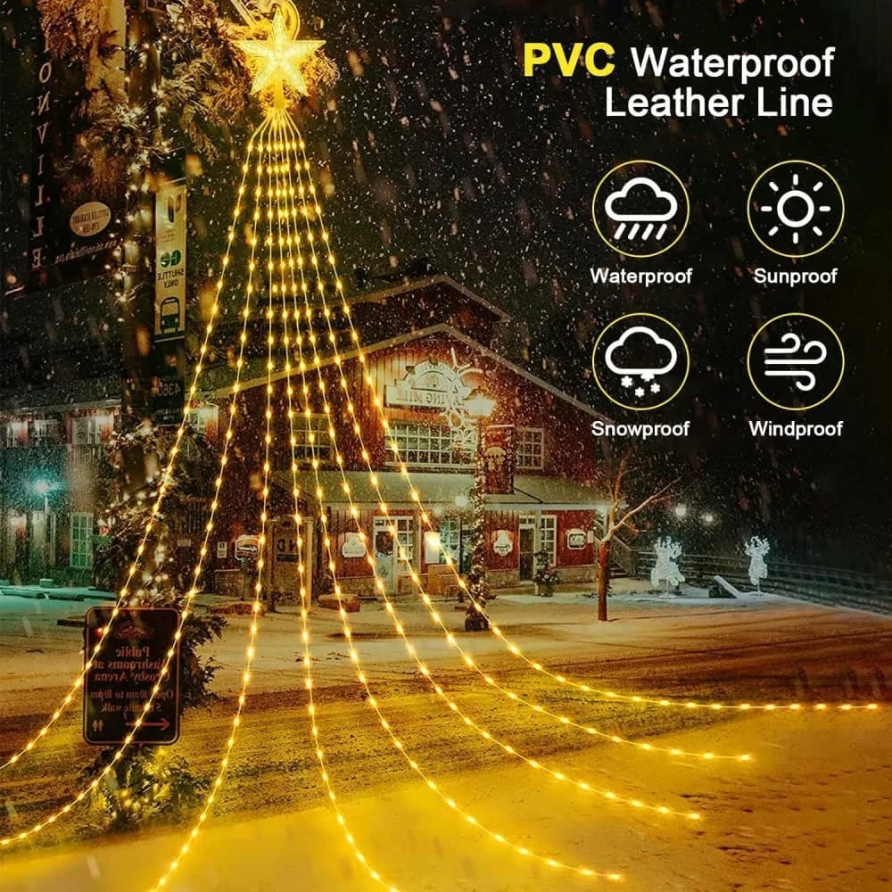 Waterproof 350LEDs Stars Waterfall String Lights Outdoor Garland Fairy Garden Lights for Party Wedding Christmas Tree Decoration