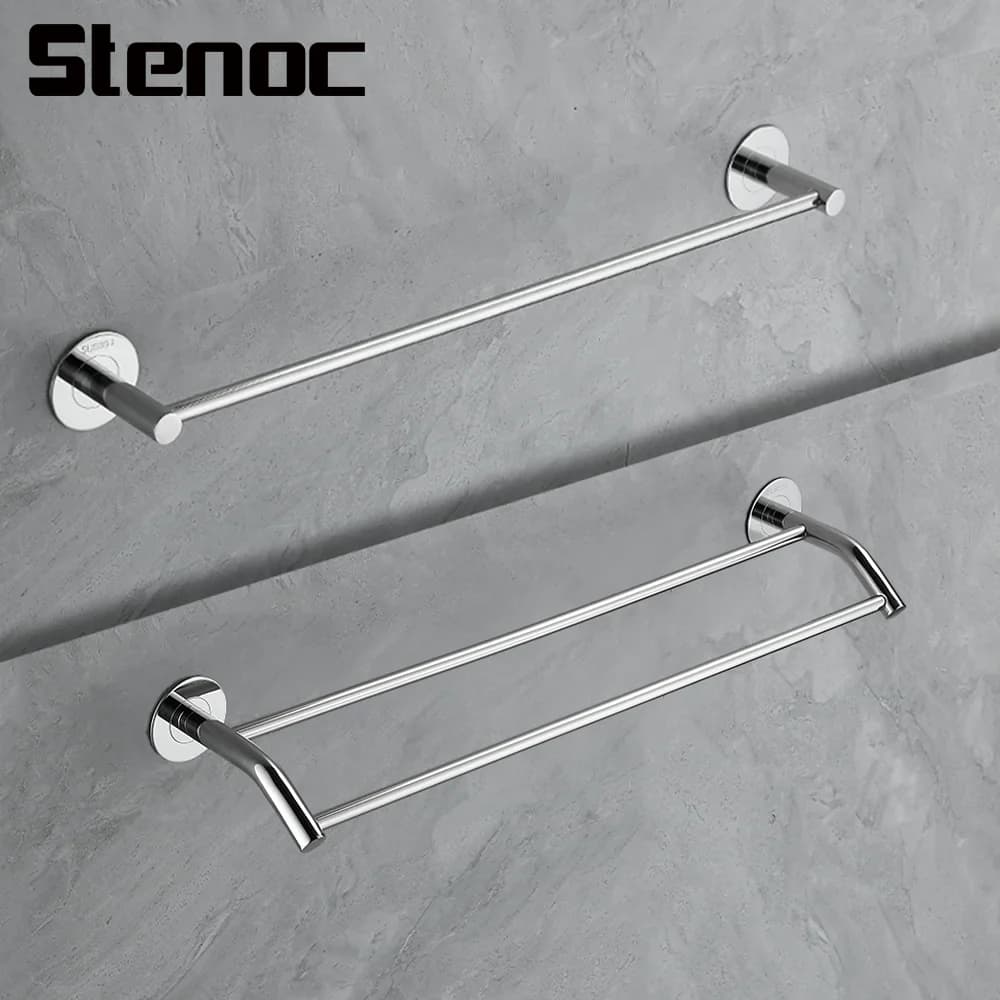 Stenoc Senza foratura Asta singola Porta asciugamani in acciaio inossidabile cromato 304 Doppia asta Accessori per il bagno con montaggio a parete di alta qualità neri