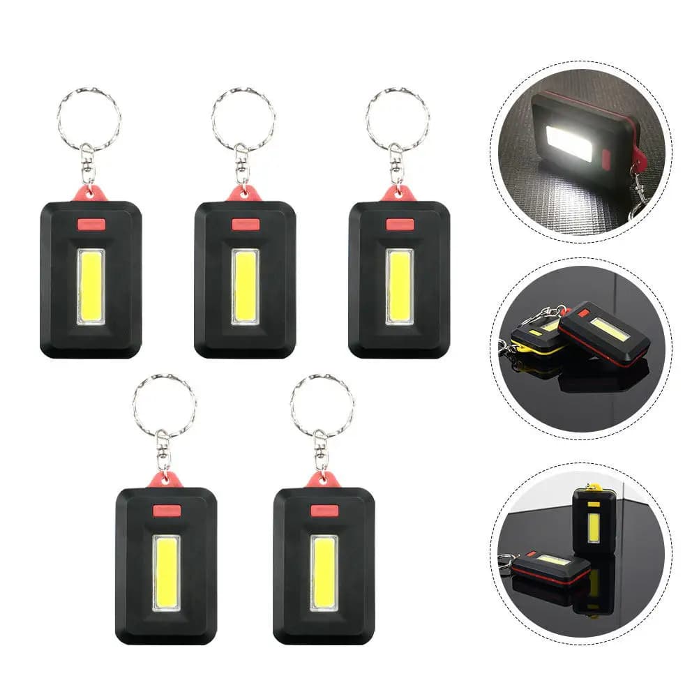 Set di 5 Mini Torce LED COB Portatili per Escursionismo, Campeggio e Bicicletta, con Portachiavi a Sgancio Rapido