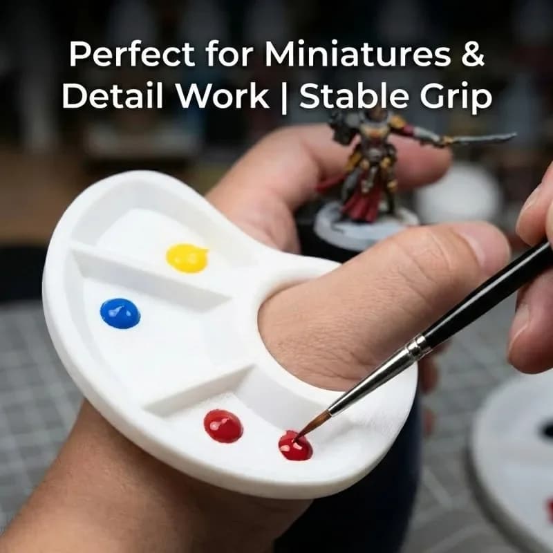 Pack of 1, Monochrome, Oil Watercolor Acrylic Paint 3D Printed Thumb Palette - Portable Compact Plastic Palette with Color Coded Partition for Artists, Travel, School Classroom, Painting, and Home Crafts