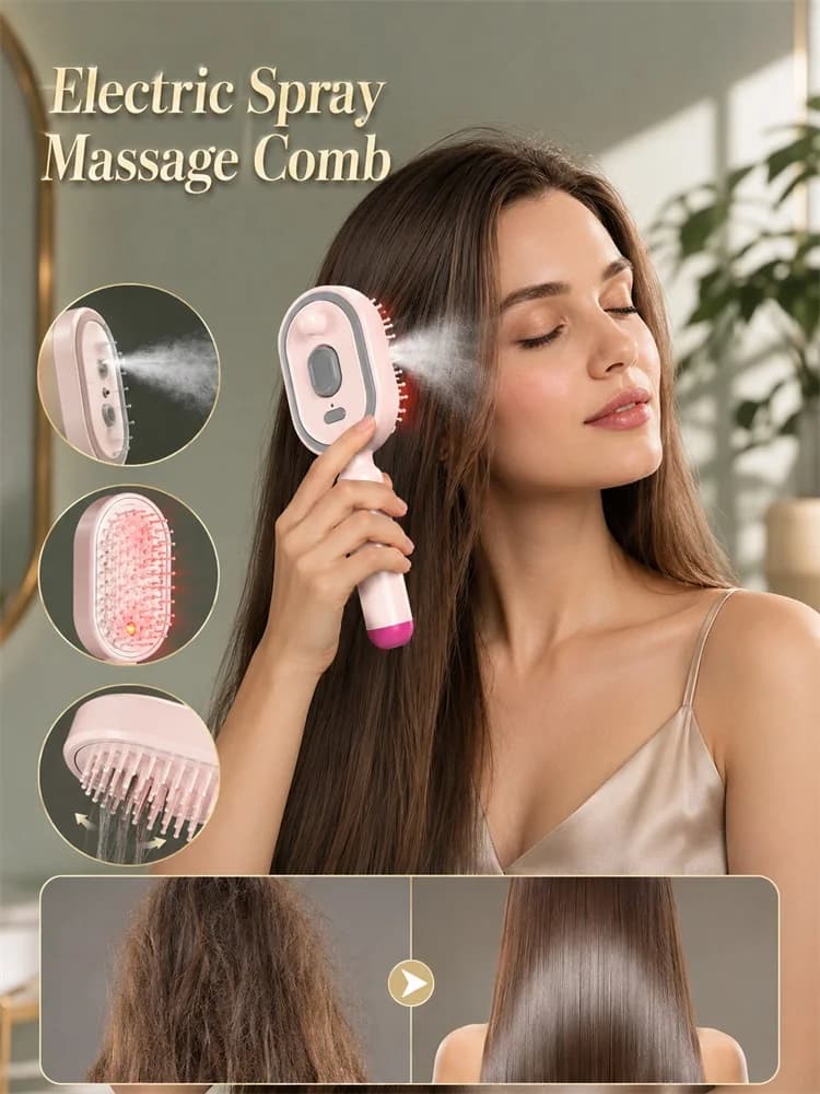 Electric Spray Air Cushion Massage Comb 3 in 1 Self Cleaning Steam Essential Oil Hairbrush Rechargeable Scalp Massager Comb
