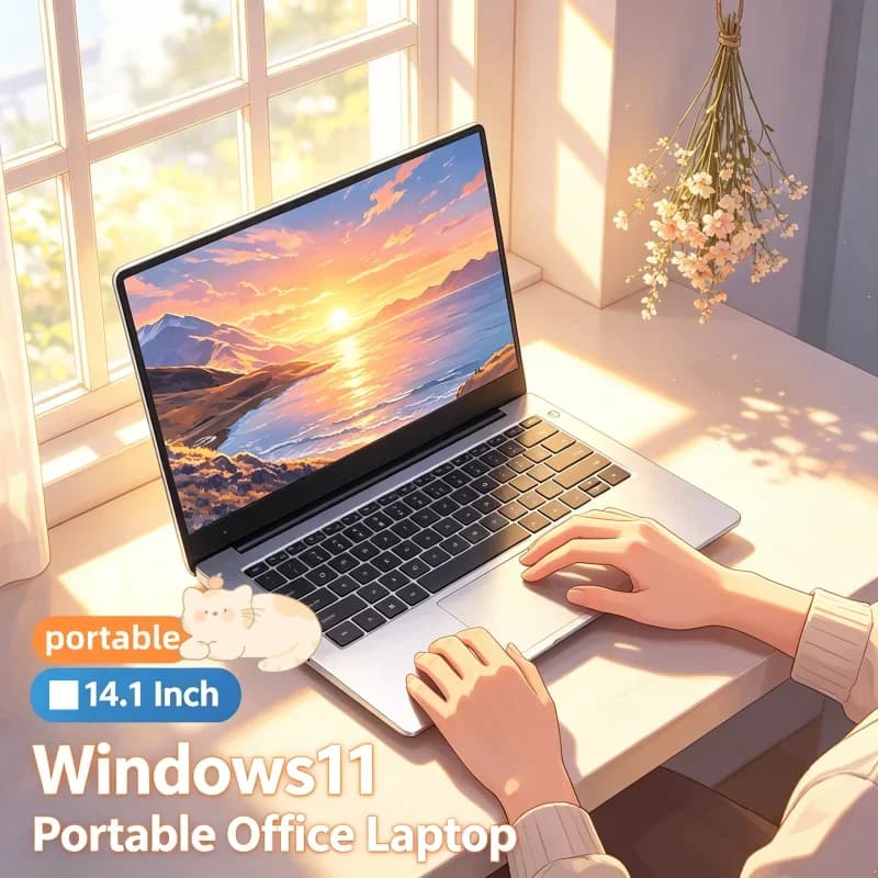 Laptop 14.1 Pollici con Batteria a Lunga Durata 5000mAh, Leggero, Intel 6500Y, 32GB RAM, SSD ad Alta Capacità 2TB, Windows 11, Tastiera Retroilluminata